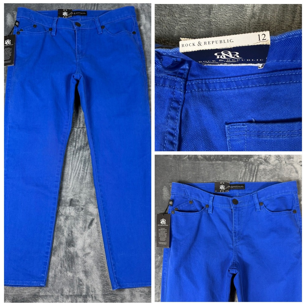 Rock & Republic Rare Color Electric Blue‎ Skinny Jeans Woman's 12 New With Tags